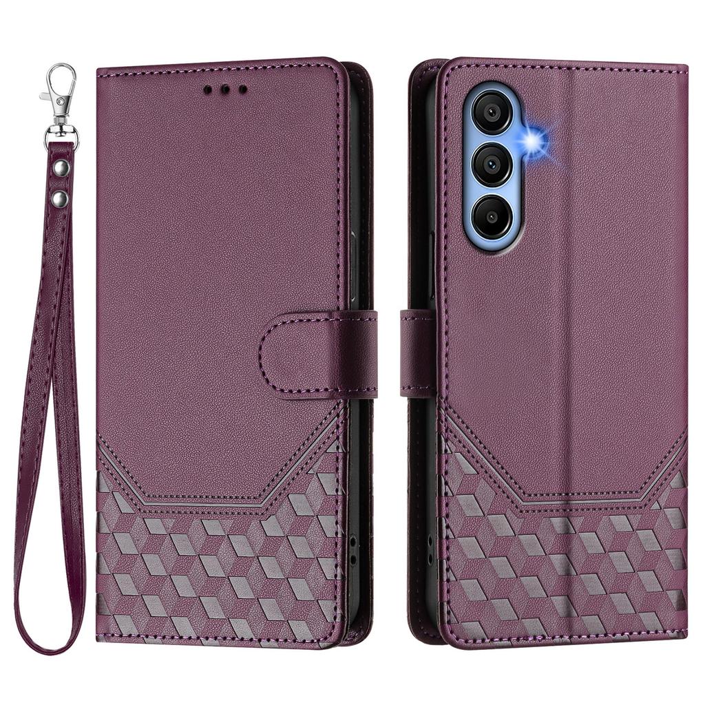 For Samsung Galaxy A16 5G/A16 4G Case Imprinted Honeycomb RFID Blocking Leather Phone Cover with Strap