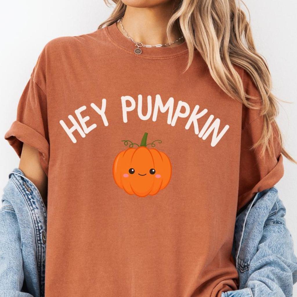 Comfort Colors Hey Pumpkin Shirt, Halloween Pumpkin Shirt, Halloween Pumpkins T-Shirt, Ghost Fall Women's Shirt, Cute Halloween Tee Shirt