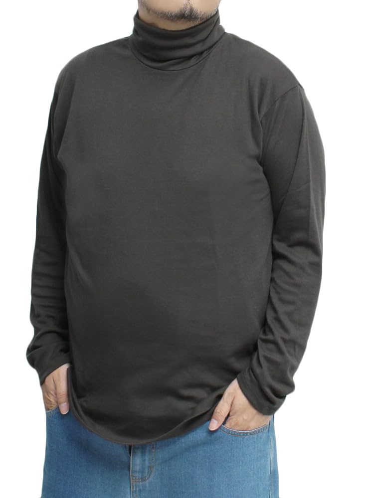 

One Colors Men s Long Sleeve T-Shirt, Solid Color, Striped Turtleneck, Size M, Charcoal