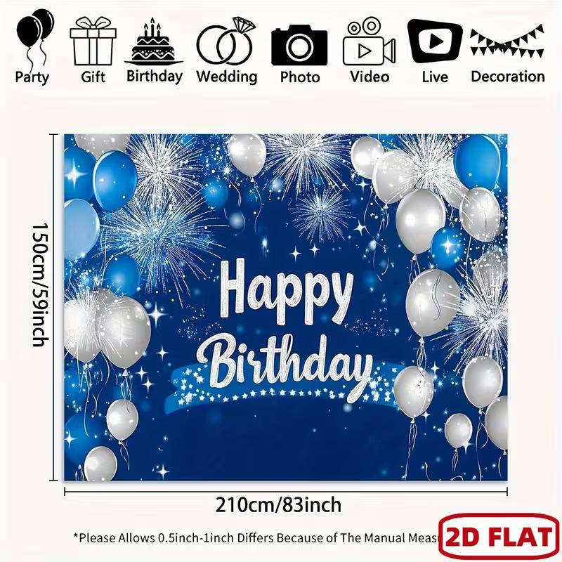 2D Royal Blue Balloon Birthday Backdrop Photography Background Banner