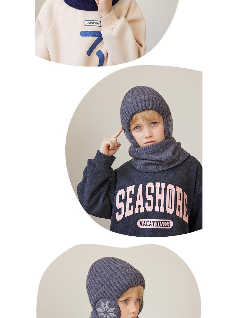 2153 Kids' Winter Hat & Fleece Scarf Set - Knitted Woolen, Warm Ear Protection, Pullover Design