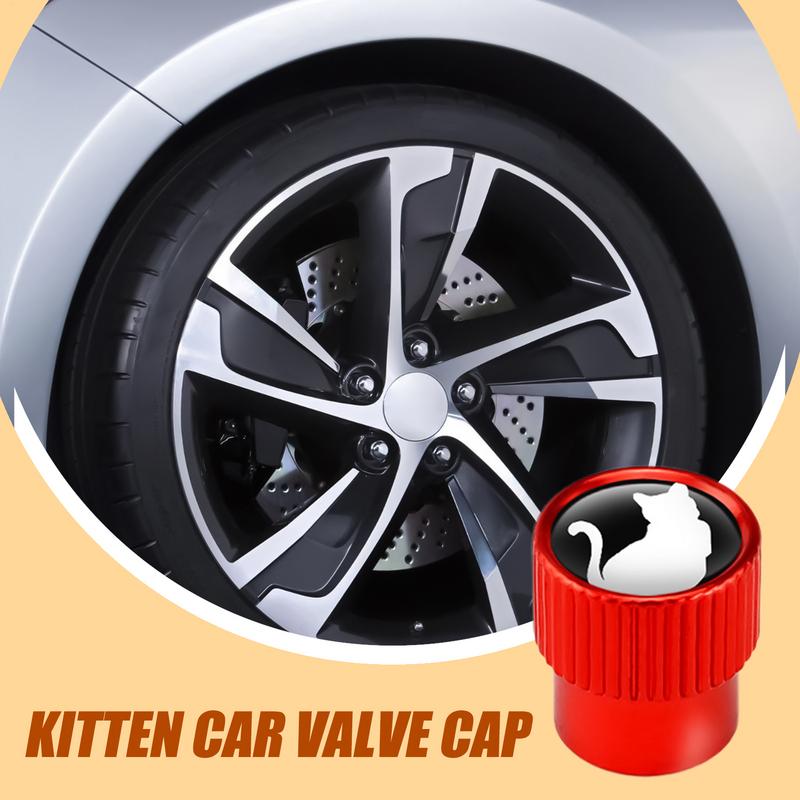 Car Tire Valve Stem Caps Kitten Pattern Tire Valve Stem Cap Cover Heavy Duty 4X Auto Wheel Accessories For Cycle Trucks