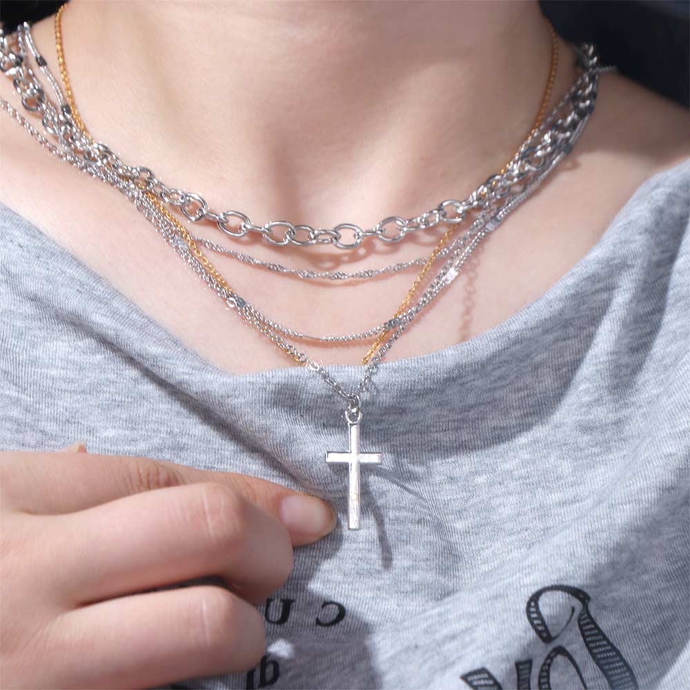 Adjustable Cross Pendant Thin Chain Multi Layer Prayer Necklace  Jewelry Accessories