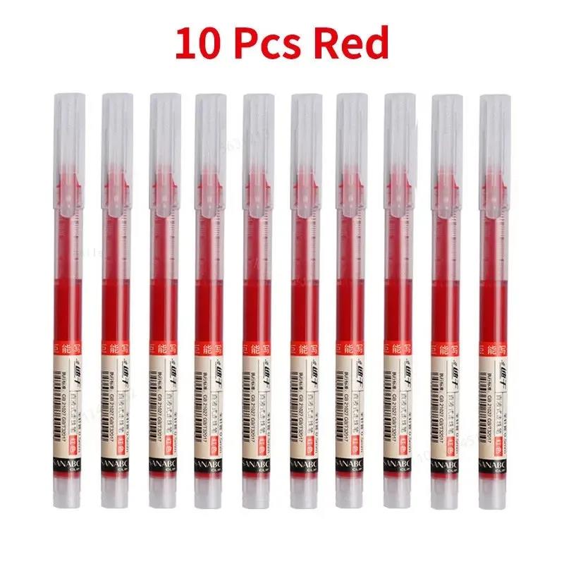 

10pcs/set Quick-drying 0.5mm Roller Pen Black/Red ink Straight Liquid Rollerball Gel Pen for Office & School Student Stationery