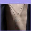 Stylish Cross Necklace For Women Men Geometric Alloy Pendant With Geometric And Rhinestone Decor For Daily Wear