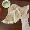Porridge Cocoa Lace Bow Straw Hat Hollow Seaside Hat Women's Summer Vacation Straw Visor Beach Hat