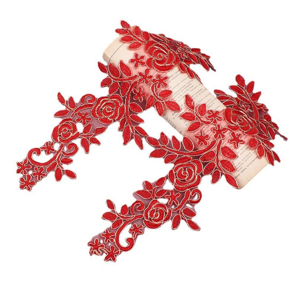 1 Pair 3D Flower Embroidery Flower Applique Polyester DIY Crafts Rose Flower Patch 16cm X 36cm Embroidery Repair Patch