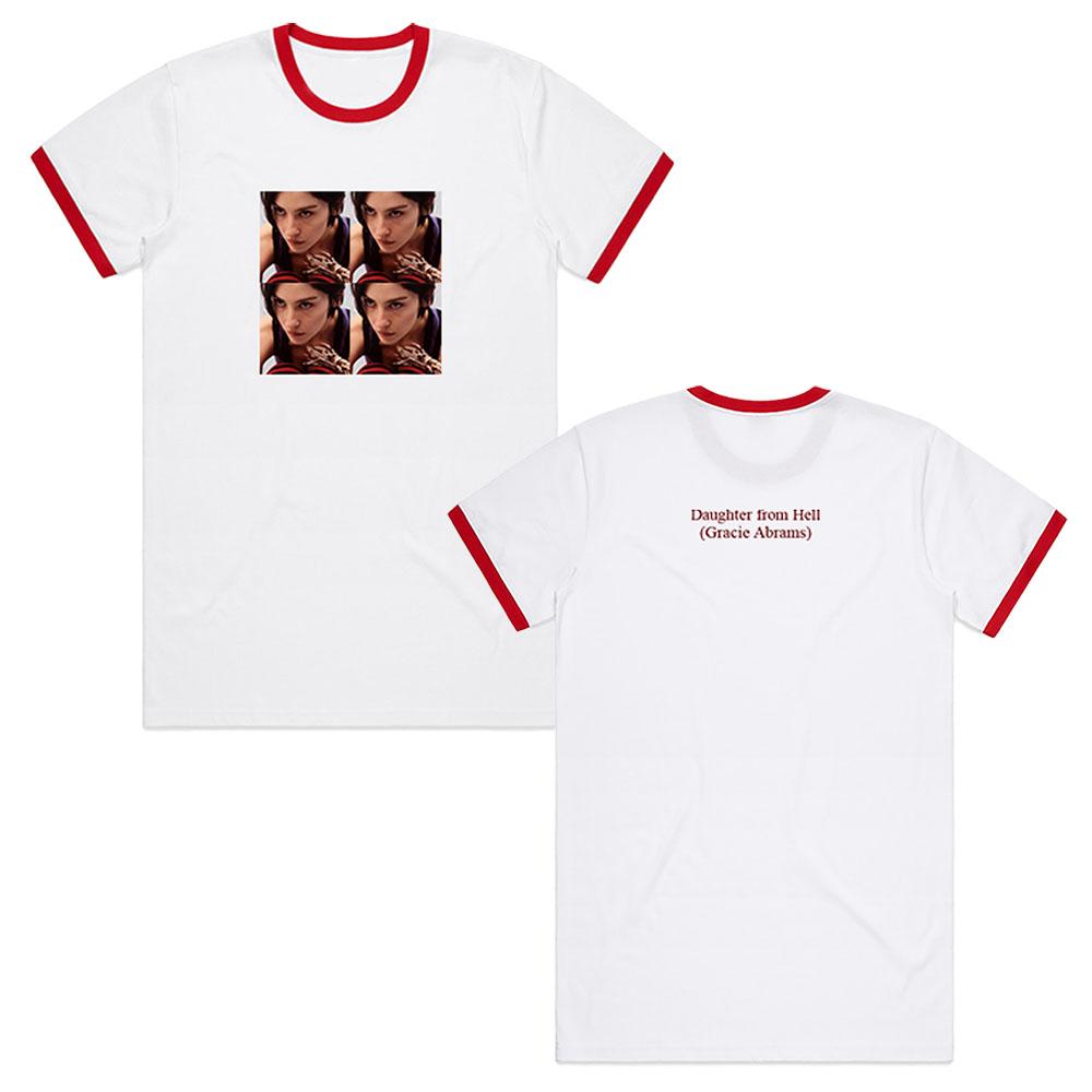 Daughter From Hell Ringer T-Shirt Gracie Abrams Mode Unisex Lässig Atmungsaktives Netzgewebe Sommer Rundhals High Street T-Shirts S brown