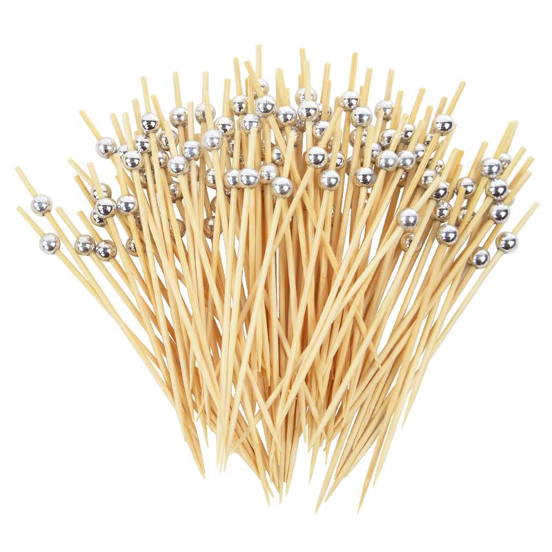 100pcs Wedding Party Pearl Disposable Skewers Food Fruit Picks Bamboo Cocktail Buffet Cake Toothpick Wedding Birthday Supplies