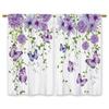 Purple Floral Butterfly Kitchen Curtains Rustic Flower Small Short Cafe Window Curtains Farmhouse  Botanical Window Drape
