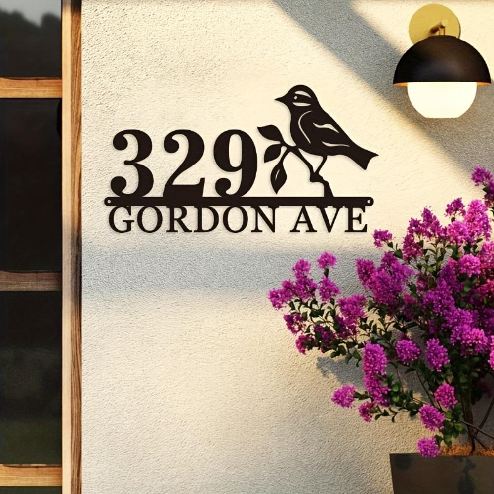 Metal House Number Sign, Bird Theme, Garden Wall Decor, Rustproof Entryway Plaque, Handmade Home Gift