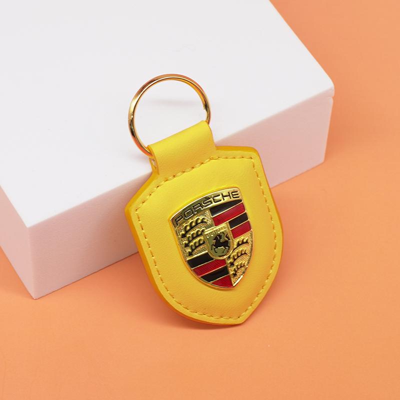 Car Leather Keychain Shield Type 3D Emblem Key Ring For Porsche Panamera Cayenne Taycan 911 718 Macan Carrera-GT 928 944 968 944