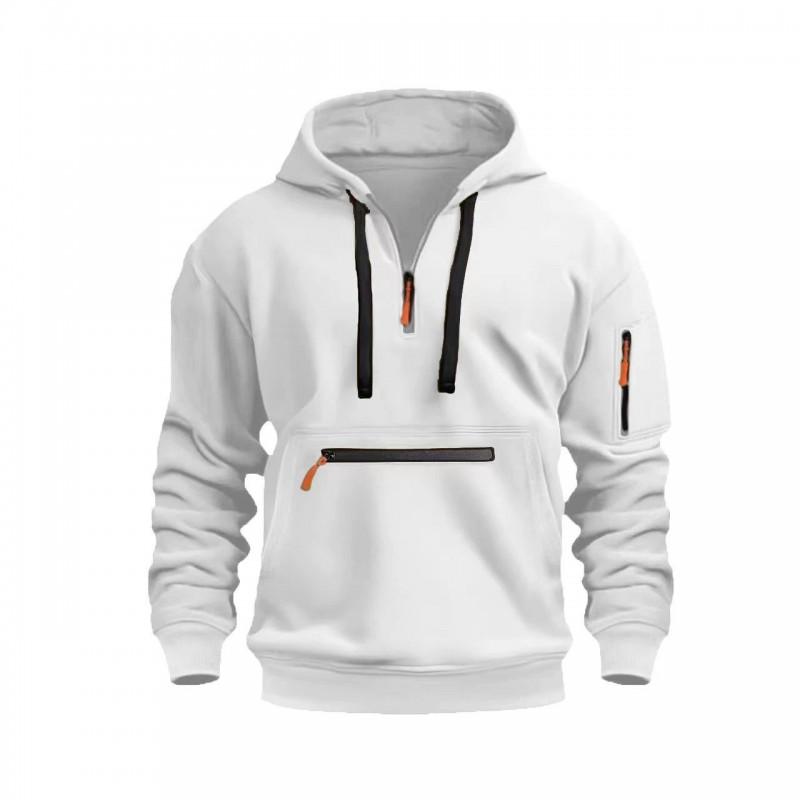 Mens Hooded Sweatshirt Casual Sports Pullover With Multi Pockets Waterproof Zipper Fall Winter