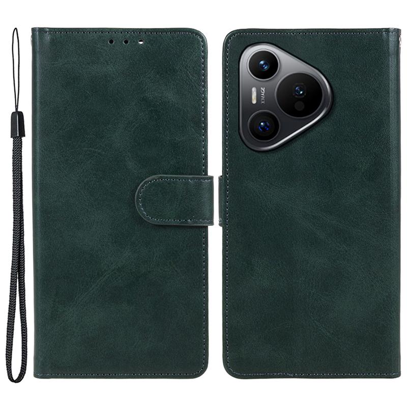 

For Huawei Pura 70 Stand Case Calf Texture Leather Phone Cover with Wallet Green