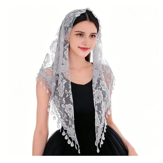 Fringed Lace Veil Shawl Tassel Style Veil Face-covering Headscarf Weddings Decoration Vintage