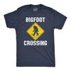 Mens Bigfoot Crossing T Shirt Funny Sasquatch Road Warning Sign Tee for Guys