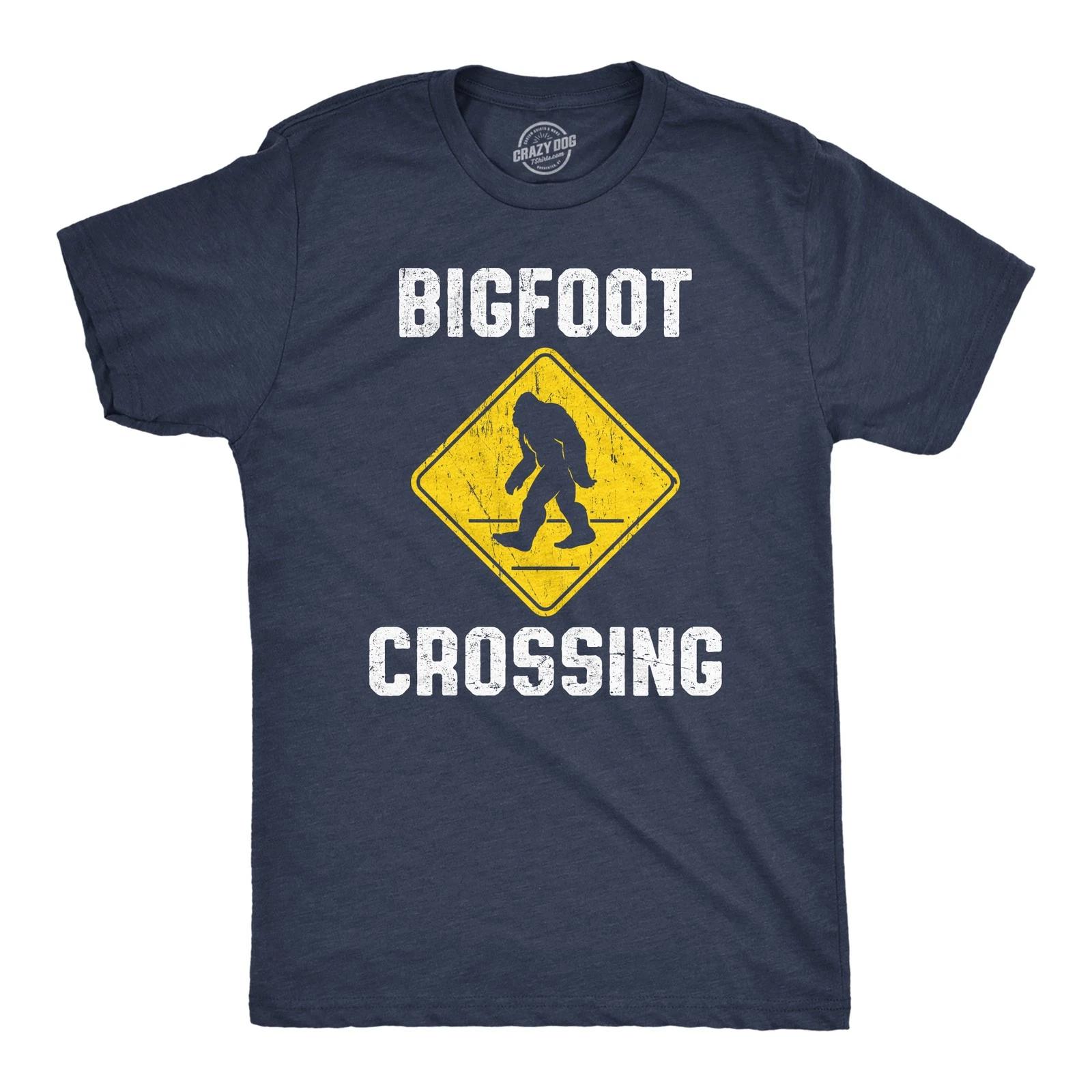 Mens Bigfoot Crossing T Shirt Funny Sasquatch Road Warning Sign Tee for Guys M