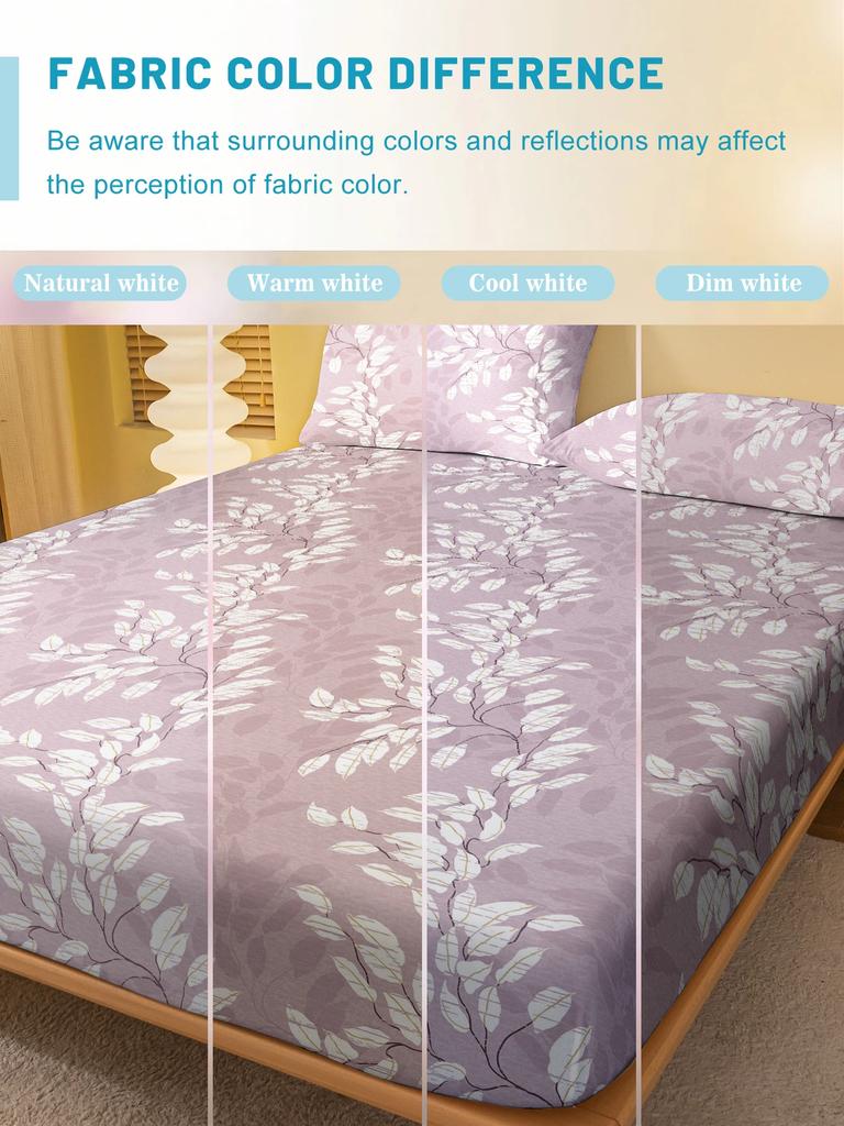 1 Simple Modern Plant Flower Leaf Printed Matte Fitted Sheet, Bedroom Printed Bed Cover, Bedding (Excluding Pillowcases)