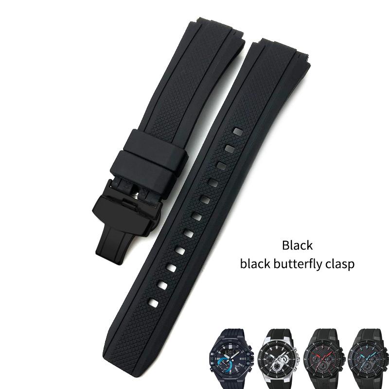 25mm Rubber Silicone Watchband Fit for CASIO Edifice 5119 EF-552 EF-552D Black Waterproof Strap Butterfly Buckle Needle Buckle