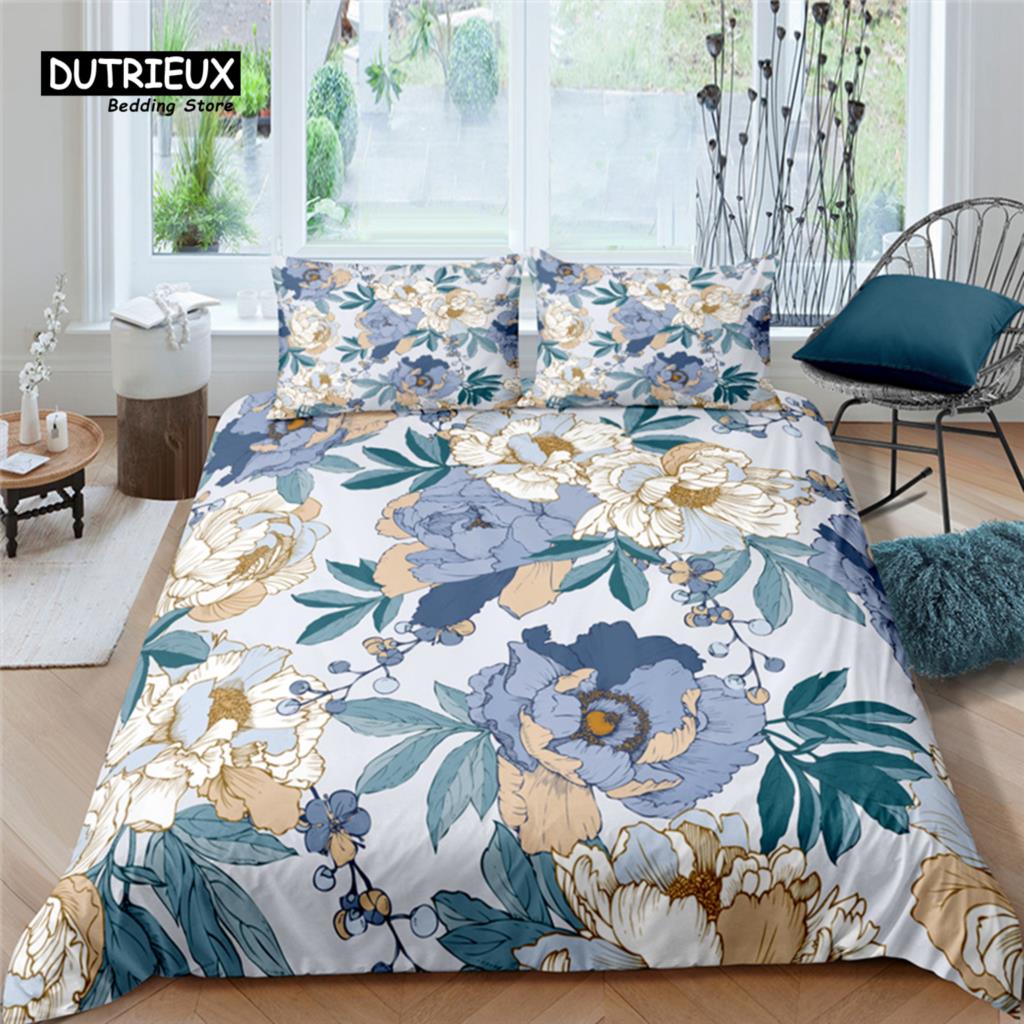 Comforter Home Living Luxury Peony Flower Print 2/3Pcs Queen Size And King Size Kid Bedding Set Eu/Us/Au Size