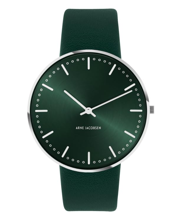 ARNE JACOBSEN STATION 53209-2088P, 40mm, Scandinavian Design, Water Resistant (Quiet Design with No Second Hand), Evergreen Leather Strap