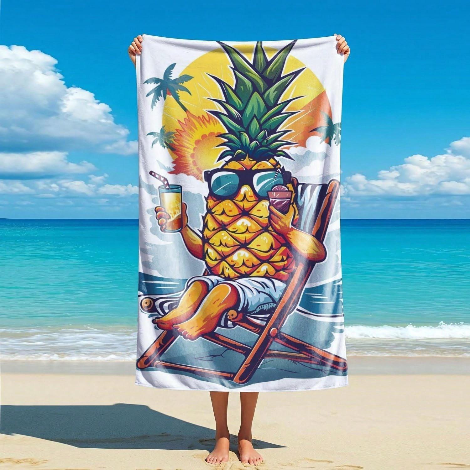 

Funny Pineapple 2D Printed Beach Towel Oversized Microfiber Quick Dry Sand Free For Swimming Camping Yoga Gym W40*H60(CM)