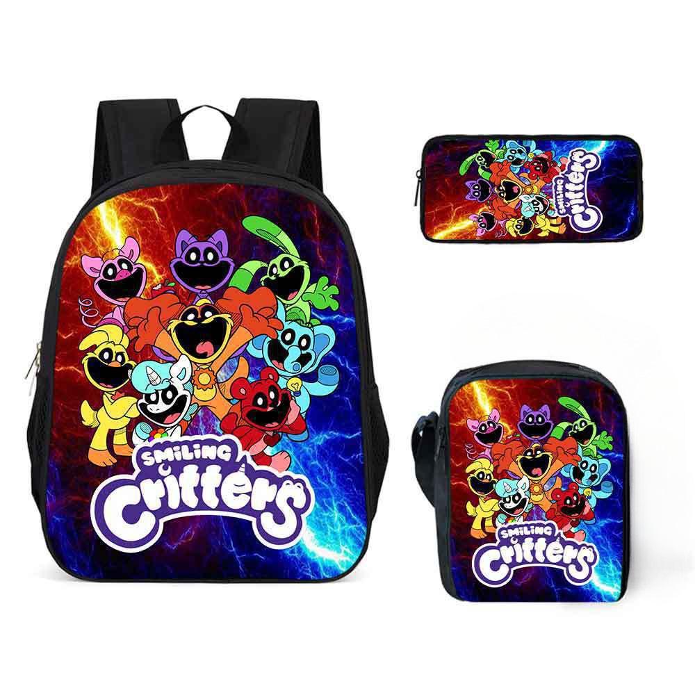 Lachende Critters Schultasche Dreiteiliges Set Cartoon Rucksack Umhängetasche Federmäppchen Lachende Critters