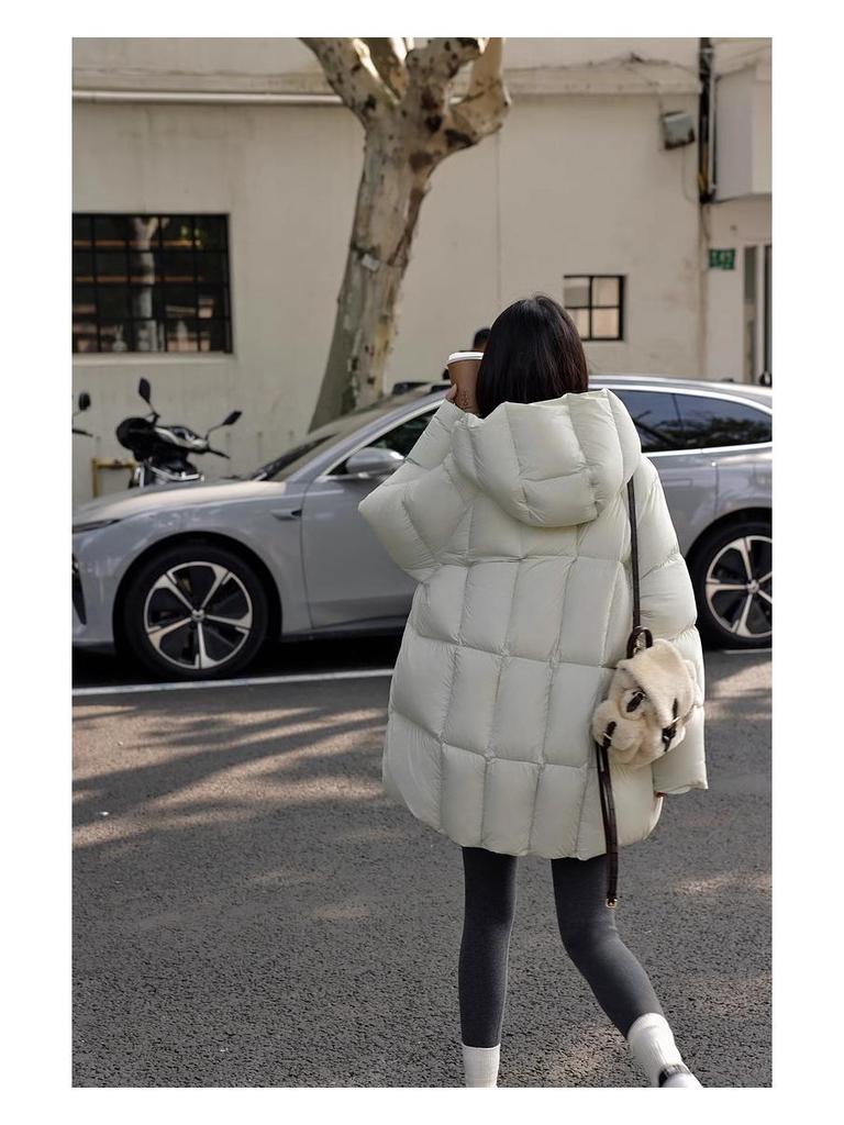 2025 Korean Style Women's Warm Hooded Mid-Length Down Coat