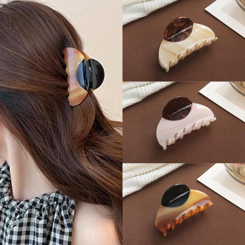 1pc Elegant Vintage French Hair Clip Two-Tone With Wood Grain & Marbled Design Perfect For Casual Daily Dressing Cute Hair Clips