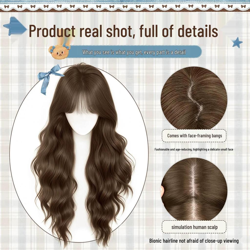 Women's Full Head Wig, Lazy Water Wave Long Curly Hair, Natural Seamless Look, Large Scalp Egg Roll Wig.