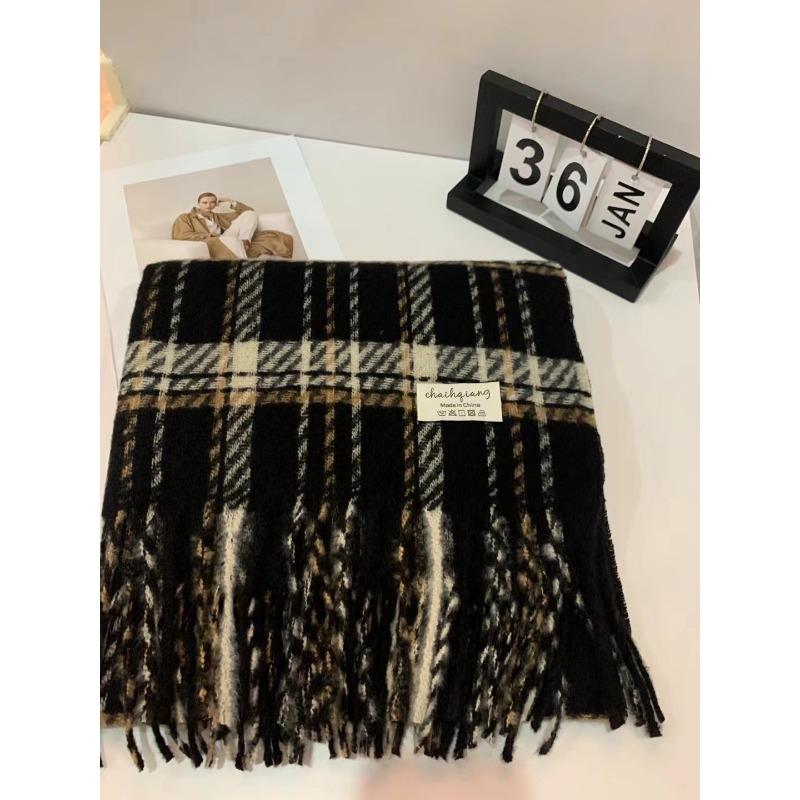 Classic Christmas Red Plaid Scarf for Women Winter Korean Style British Shawl Thickened Dual Purpose Warm Student Scarf for Men