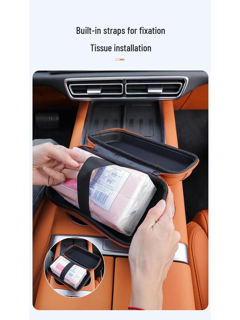 Car-Mounted Armrest Tissue Box - Hanging Design for High-End Car Interiors