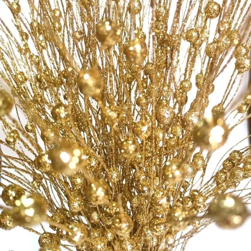 Artificial Glitter Berry Stems Red Gold Silver Powder Berry Branches Xmas Tree Wreath Decoration Party New Year Table Ornament