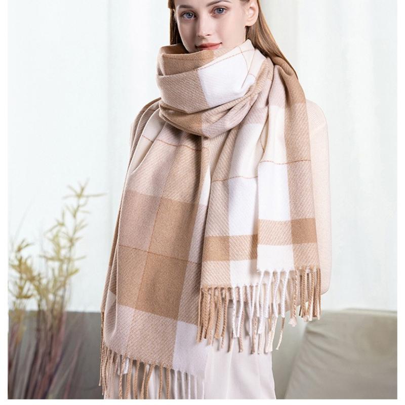 Warm Wool Scarf for Women Winter Plaid Design Soft Wear Open Scarves Female High Quality