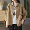 Damen Baumwolljacke Herbst Kurze Casual Button Jacke Lose Einfache Große Größe Langarm Tops