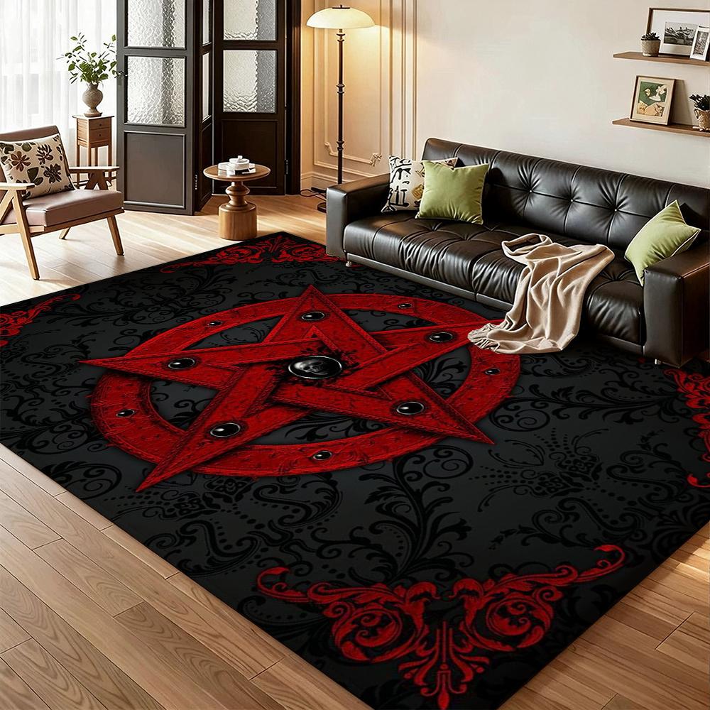 Dark Baphomet Pentagram Art Indoor Rug Soundproof Shockabsorbing Carpet For Office Study Home Decor Memorial Gift