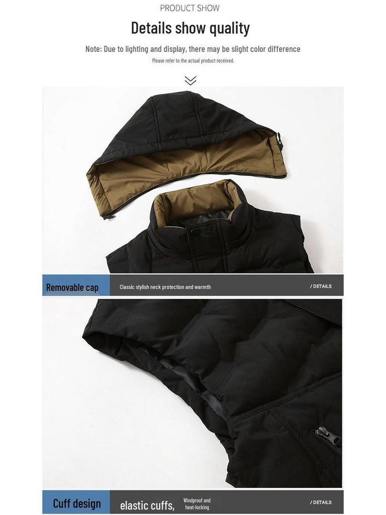 Men's Trendy Hooded Sleeveless Cotton Vest for Autumn/Winter
