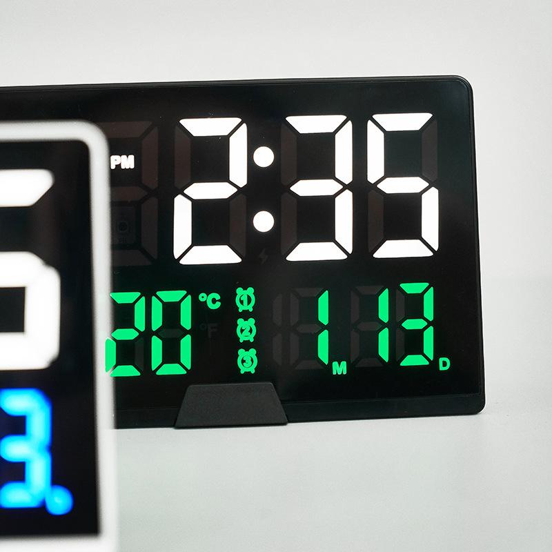 Simple narrow frame LED electronic clock photosensitive bedside alarm clock large screen temperature week multifunction clock 6627