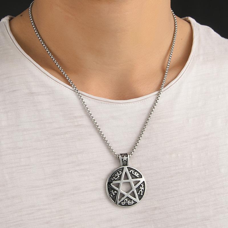 European and American Five-pointed Star Titanium Steel Hip-hop Necklace Sanskrit Six-pointed Star Accessories