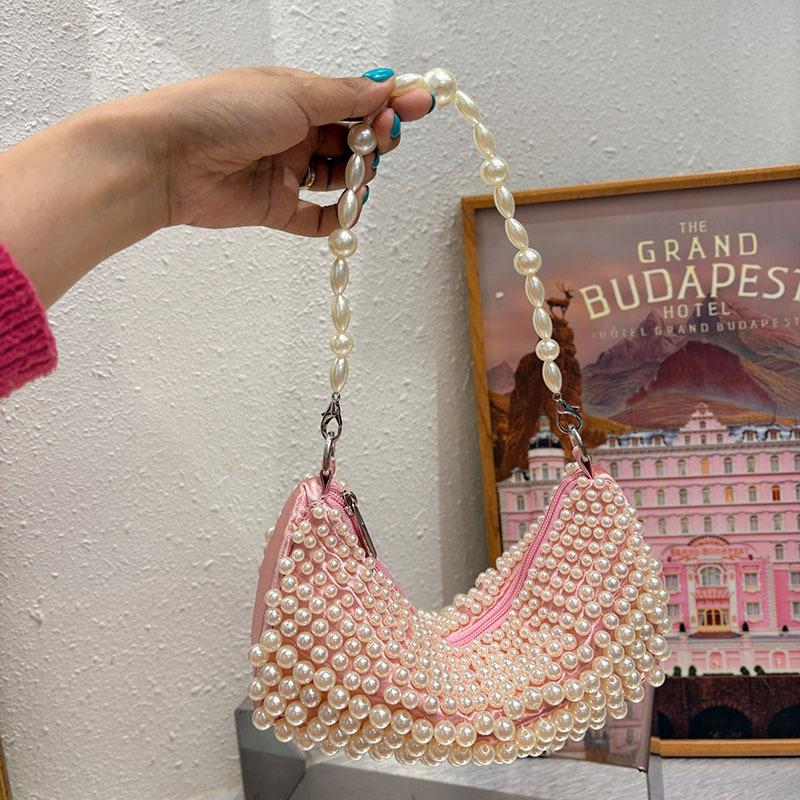 Women's Bag Pearl Handmade Woven Semi-circular Ladies Handbag High-end Party Banquet Bags