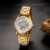 Men's Round Open Heart Stainless Steel Watch Gold white