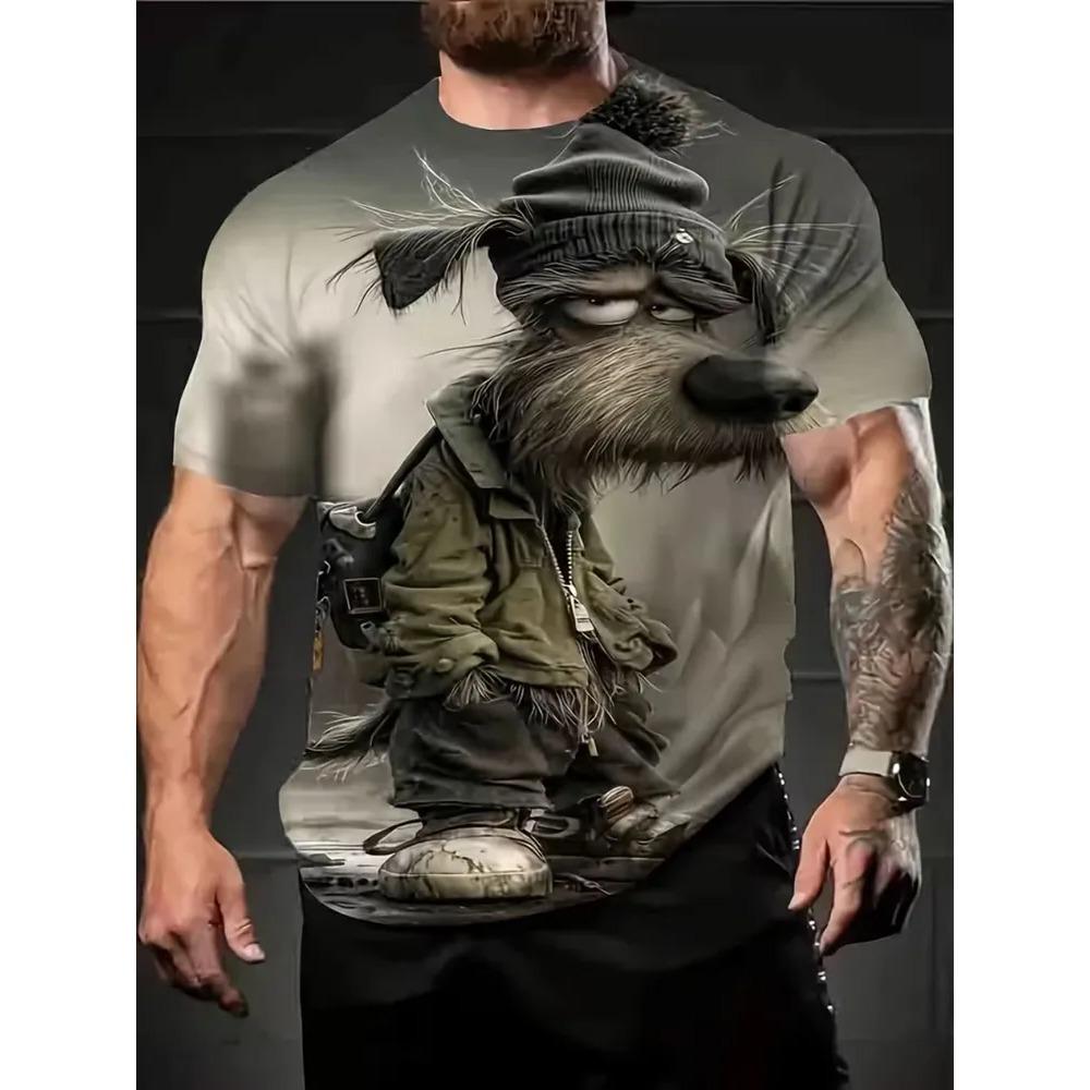 Summer Men's Fun Animal Print Oversized Loose Casual T-shirt Fashionable Comfortable Soft Breathable Short Sleeved T-shirt