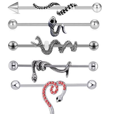 European and American Popular Long Ear Bone Nails Faucet Barbell Snake-shaped Industrial Ear Nails Bat Titanium Steel Earrings Bridge Ear Bone Nails