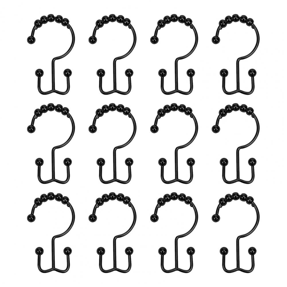 12pc Metal Shower Curtain Rings Metal Shower Curtain Hooks Set For Bathroom Rust Proof Double Rings With Beads Gold Shower Liner