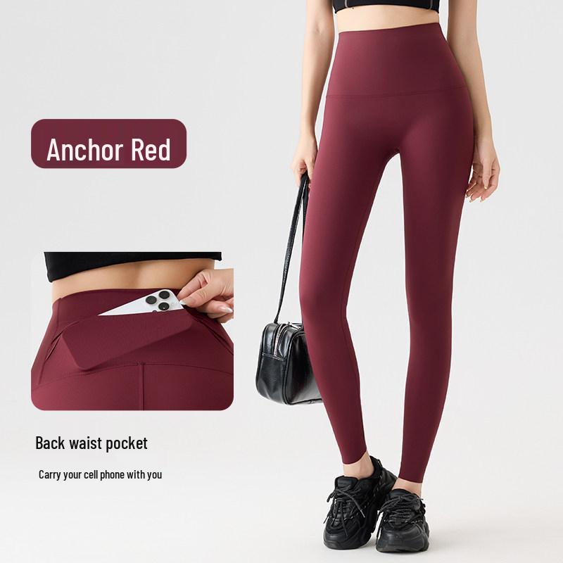 Spring 2026 Slim Fit Yoga Pants: Abdominal and Hip Support, Back Waist Pocket, Solid Color, Outdoor Wear, Tight-Fitting, Thin Style, New Arrival.
