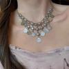 Vintage Metal Coin Tassel Choker Necklace for Women Retro Gold Silver Color Coin Fringe Clavicle Chain Party Collar Jewelry Gift