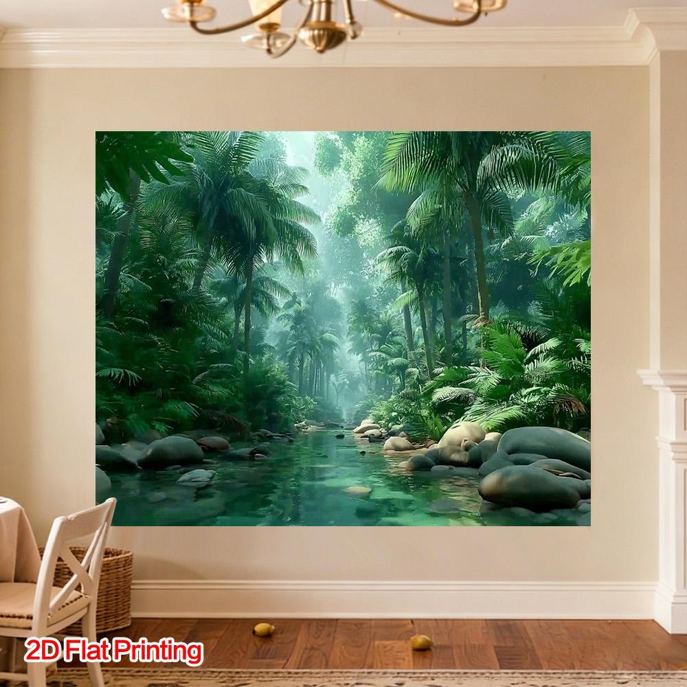 (2D Plane) 1 Piece - Tropical Jungle River Photography Backdrop Fabric Polyester Material Suitable for Gardens