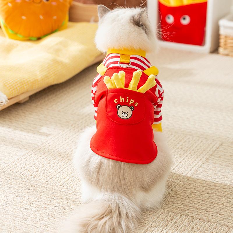 New dog clothes cute fries can lead small dogs autumn and winter two-legged sweater cat pet clothing