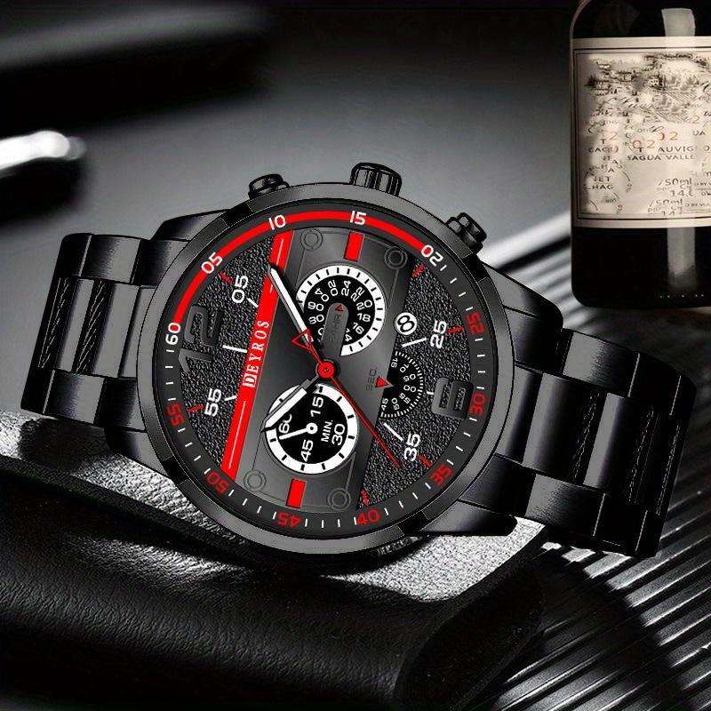 Men's Date Luminous Watch Stainless Steel Band Quartz Wristwatch & Stainless Steel Bracelet, Men's Gift