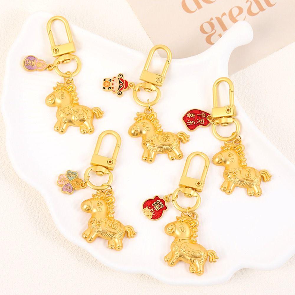 Chinese Style Horse Key Ring Zinc Zinc Alloy Zodiac Pony Bag Pendant Gold Pony Keychain  Year of The Horse